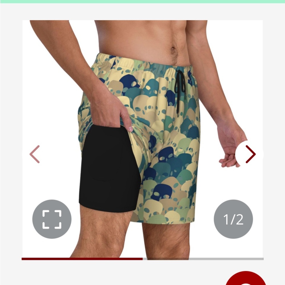XL Mens Swim Trunks With Compression Liner No-Chafing Beach Shorts Pockets Skull